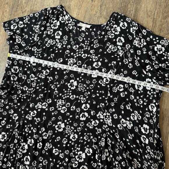 Woman Within Size 32W Black White Floral Midi Boho Sheer Rayon V Neck Long Dress - Picture 3 of 7